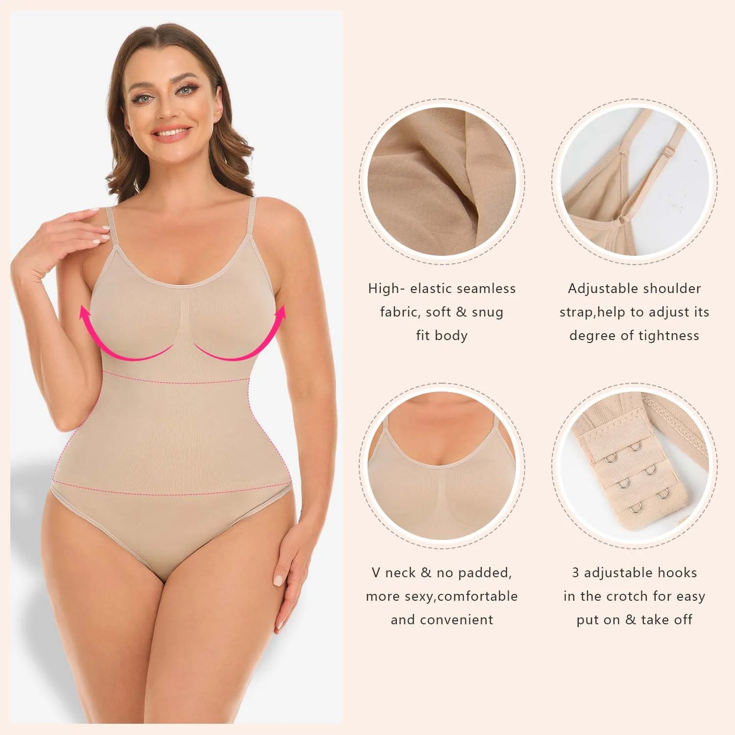 3 Packs Women Slimming Bodysuits Shapewear Tops Tummy Control Thong Spaghetti Strap Camisole