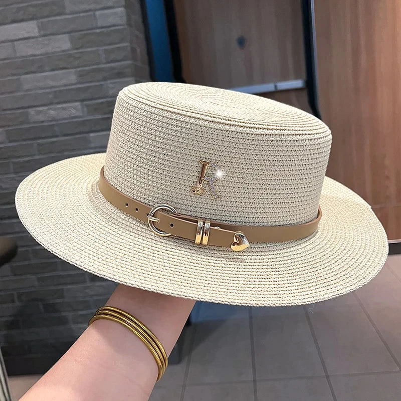 Flat Top Bucket Straw Hat for Women