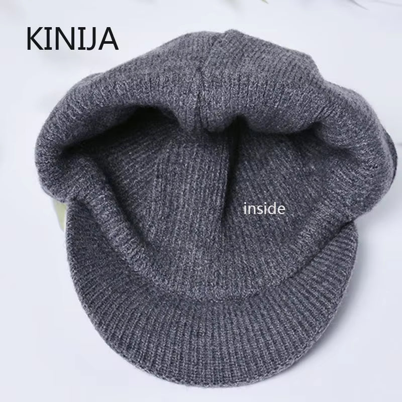 Men Winter Knitted Hat Outdoor Cycling Ear Protection Warmth Peaked Cap Casual Fashion Sunhat Bomber Skullies Beanies 55-60CM