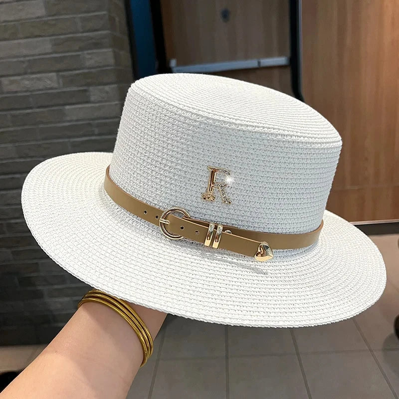 Flat Top Bucket Straw Hat for Women