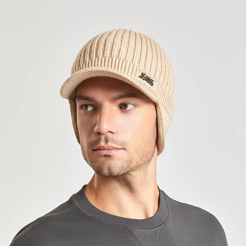 Men Winter Knitted Hat Outdoor Cycling Ear Protection Warmth Peaked Cap Casual Fashion Sunhat Bomber Skullies Beanies 55-60CM