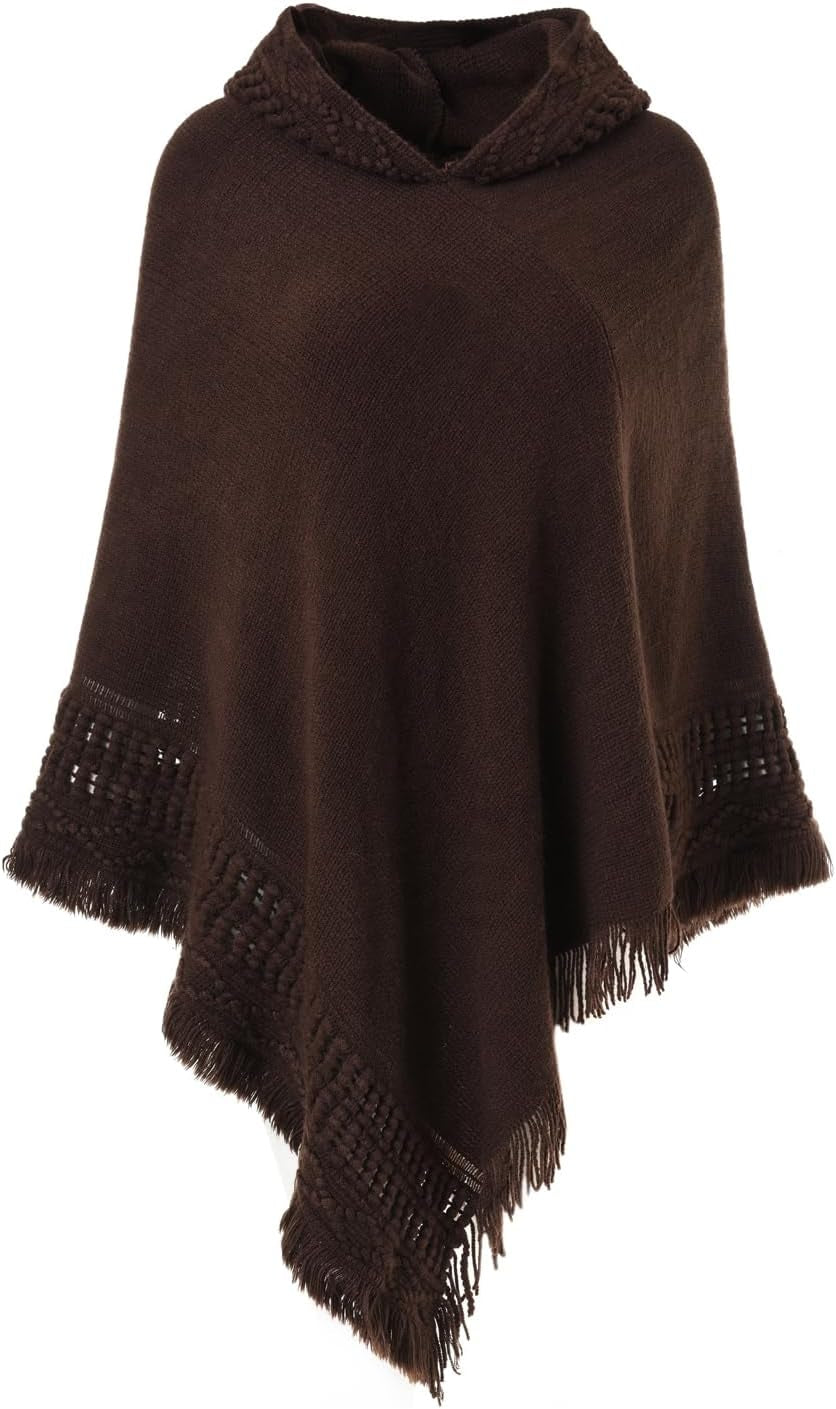 Ladies' Hooded Cape with Fringed Hem, Crochet Poncho Knitting Patterns for Women