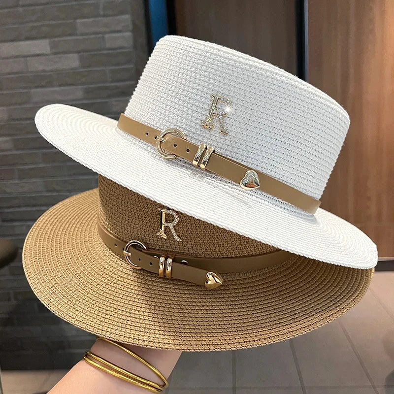 Flat Top Bucket Straw Hat for Women