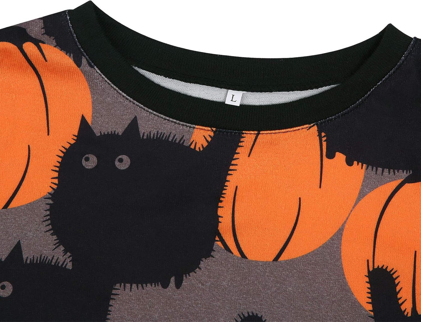 Women'S Halloween Sweatshirt Pumpkin Cat Print Loose Long Sleeve Crewneck Sweaters Pullover Tops