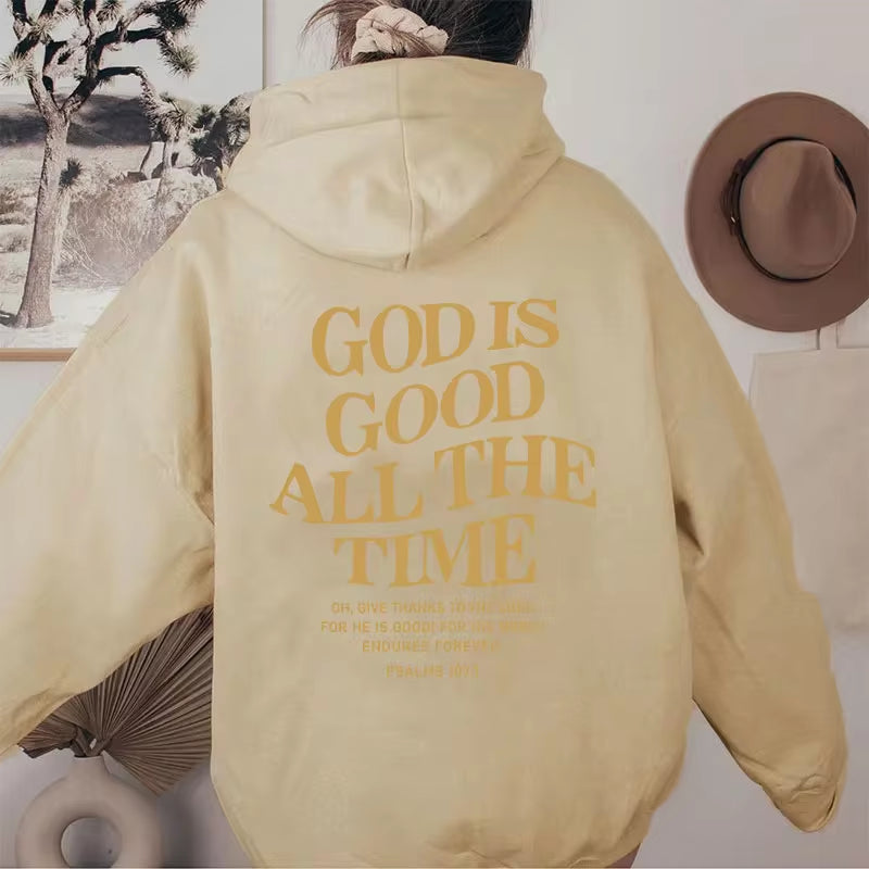 God Is Good All the Time Christian Hooded Sweatshirt Women Casual Print Long Sleeve Hoodie with Pocket Aesthetic Hoodies