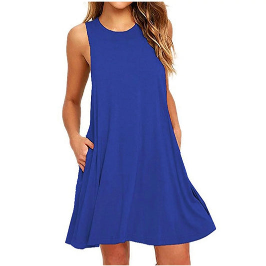 Summer Dresses for Women round Neck Casual Solid Color Sleeveless Tank Dress Loose above Knee Sun Dress