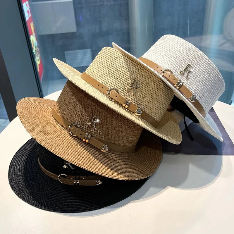 Flat Top Bucket Straw Hat for Women