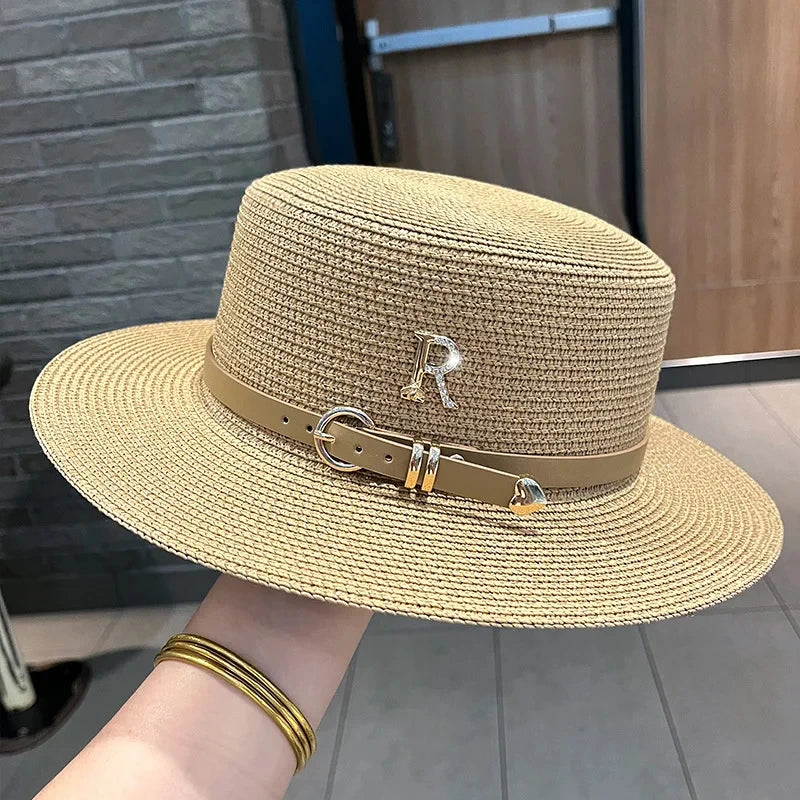 Flat Top Bucket Straw Hat for Women